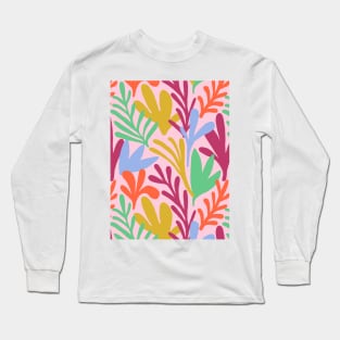 Matisse inspired abstract leaf cut out pattern in pink Long Sleeve T-Shirt